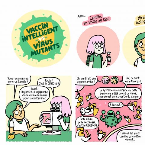 Extrait d'une planche de bande dessinée sur les vaccins et les virus